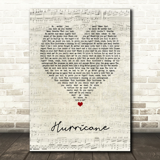 Thirty Seconds To Mars Hurricane Script Heart Song Lyric Art Print