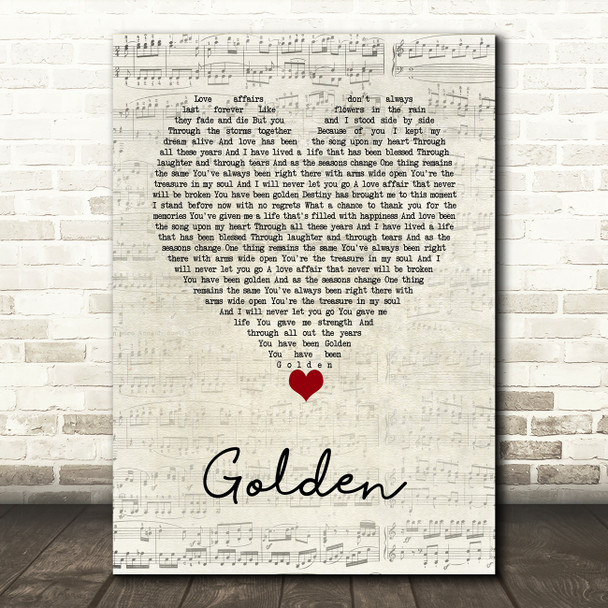 Cliff Richard Golden Script Heart Song Lyric Art Print