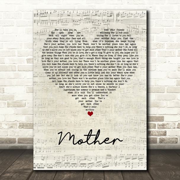 Sugarland Mother Script Heart Song Lyric Art Print