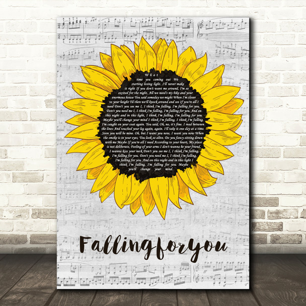 The 1975 Fallingforyou Grey Script Sunflower Song Lyric Art Print