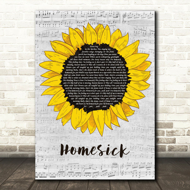 Kane Brown Homesick Grey Script Sunflower Song Lyric Art Print