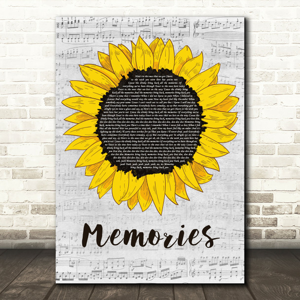 Maroon 5 Memories Grey Script Sunflower Song Lyric Art Print