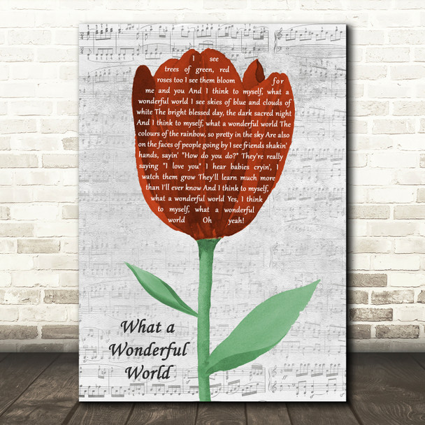 Louis Armstrong What A Wonderful World Grey Script Watercolour Tulip Song Lyric Art Print