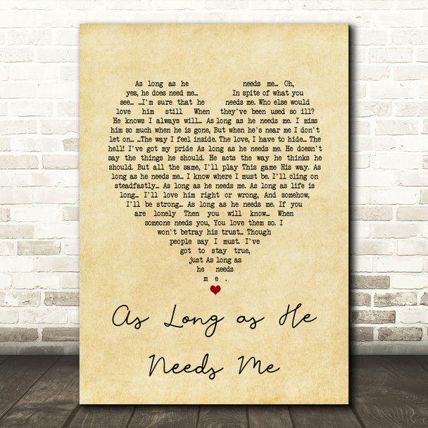 Jodie Prenger As Long as He Needs Me Vintage Heart Song Lyric Art Print