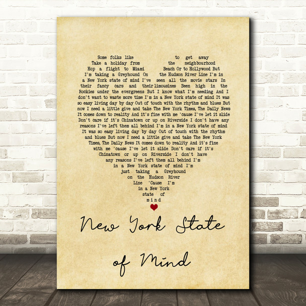 Billy Joel New York State of Mind Vintage Heart Song Lyric Art Print