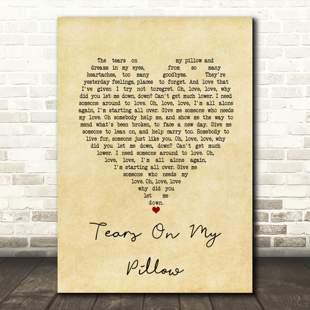 Donny Osmond Tears On My Pillow Vintage Heart Song Lyric Art Print