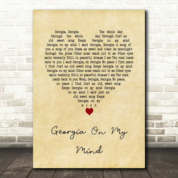 Ray Charles Georgia On My Mind Vintage Heart Song Lyric Art Print