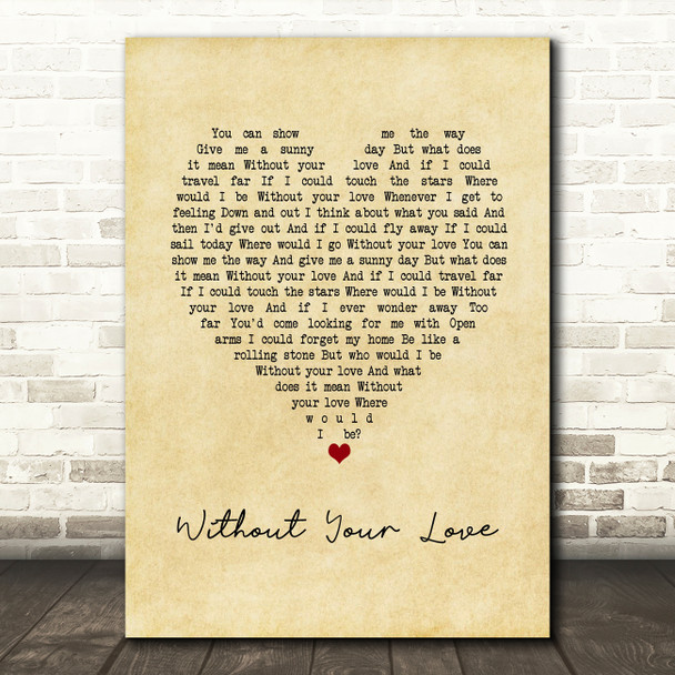 Roger Daltrey Without Your Love Vintage Heart Song Lyric Art Print