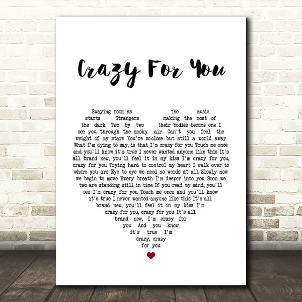 Madonna Crazy For You Heart Song Lyric Quote Print
