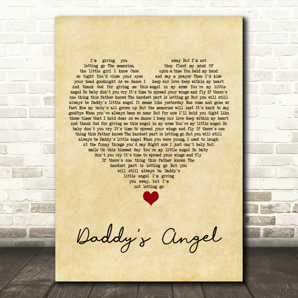 Tony Carter Daddy's Angel Vintage Heart Song Lyric Art Print