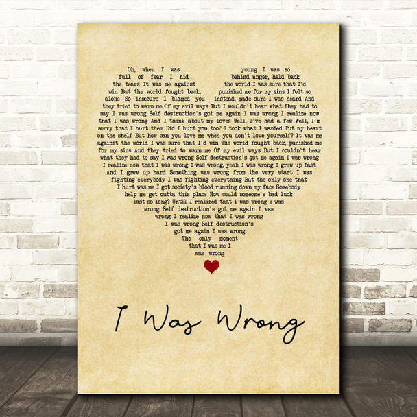 Social Distortion I Was Wrong Vintage Heart Song Lyric Art Print