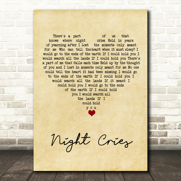 Arctic Lake Night Cries Vintage Heart Song Lyric Art Print