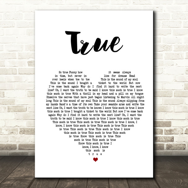 Spandau Ballet True Heart Song Lyric Quote Print