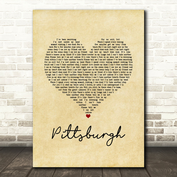 The Amity Affliction Pittsburgh Vintage Heart Song Lyric Art Print