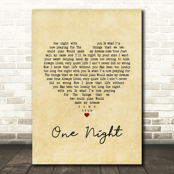 Elvis Presley One Night Vintage Heart Song Lyric Art Print