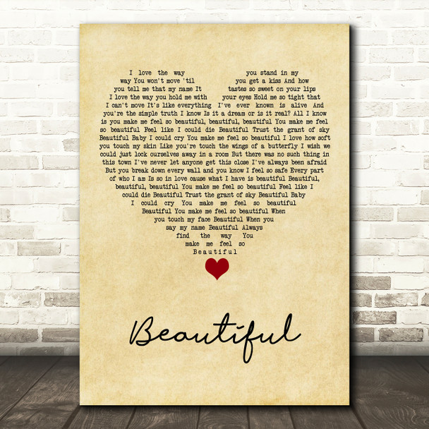 Faith Hill Beautiful Vintage Heart Song Lyric Art Print