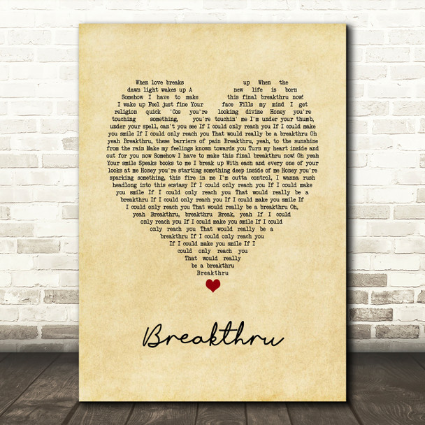 Queen Breakthru Vintage Heart Song Lyric Art Print