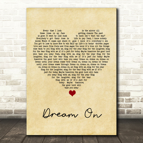Aerosmith Dream On Vintage Heart Song Lyric Art Print