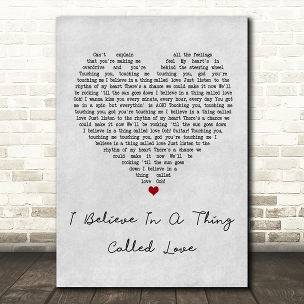 The Darkness I Believe In A Thing Called Love Grey Heart Song Lyric Quote Print