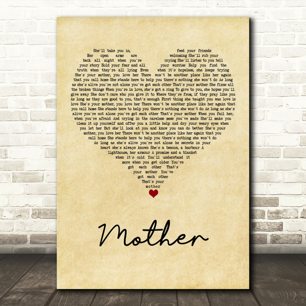 Sugarland Mother Vintage Heart Song Lyric Art Print