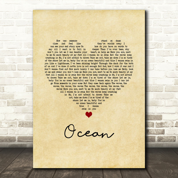 Lady Antebellum Ocean Vintage Heart Song Lyric Art Print