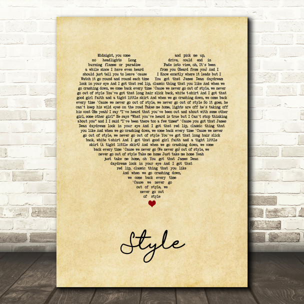 Taylor Swift Style Vintage Heart Song Lyric Art Print