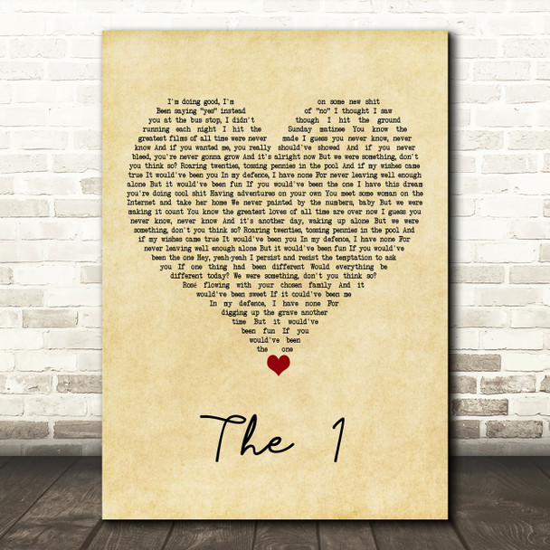 Taylor Swift The 1 Vintage Heart Song Lyric Art Print