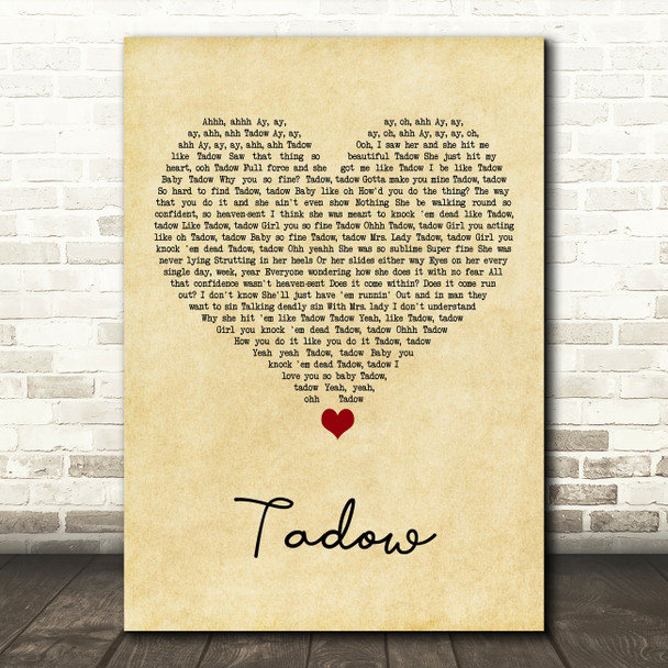 Masego Tadow Vintage Heart Song Lyric Art Print