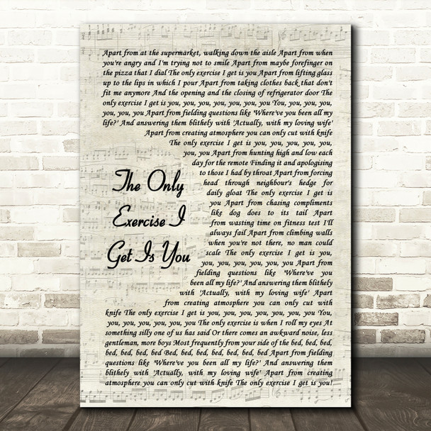 Paul Heaton + Jacqui Abbott The Only Exercise I Get Is You Vintage Script Song Lyric Art Print