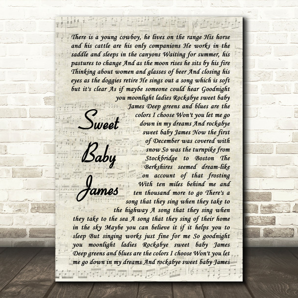 James Taylor Sweet Baby James Vintage Script Song Lyric Art Print