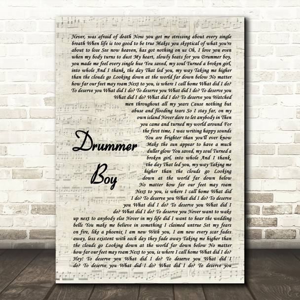 MisterWives Drummer Boy Vintage Script Song Lyric Art Print