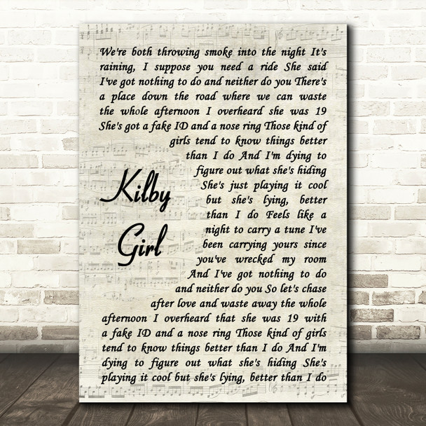 The Backseat Lovers Kilby Girl Vintage Script Decorative Wall Art Gift Song Lyric Print