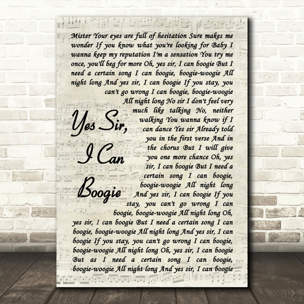 Baccara Yes Sir, I Can Boogie Vintage Script Decorative Wall Art Gift Song Lyric Print