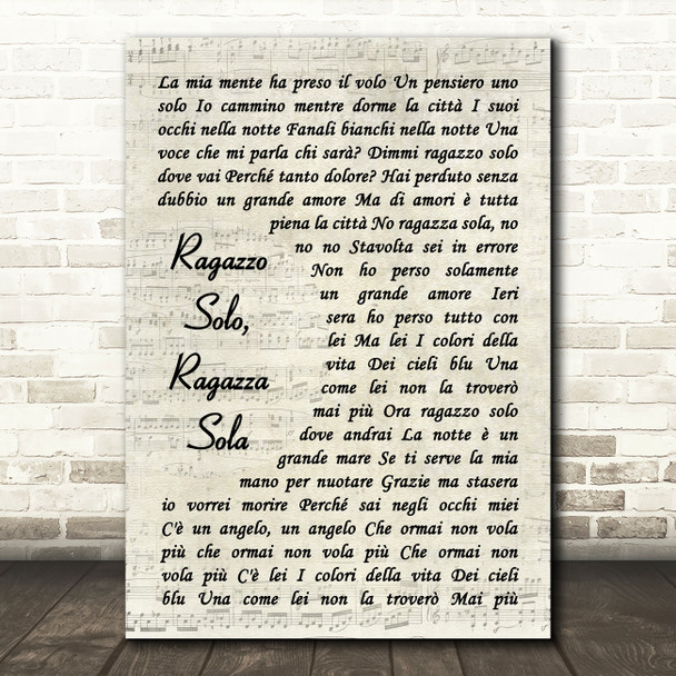 David Bowie Ragazzo Solo, Ragazza Sola Vintage Script Decorative Gift Song Lyric Print