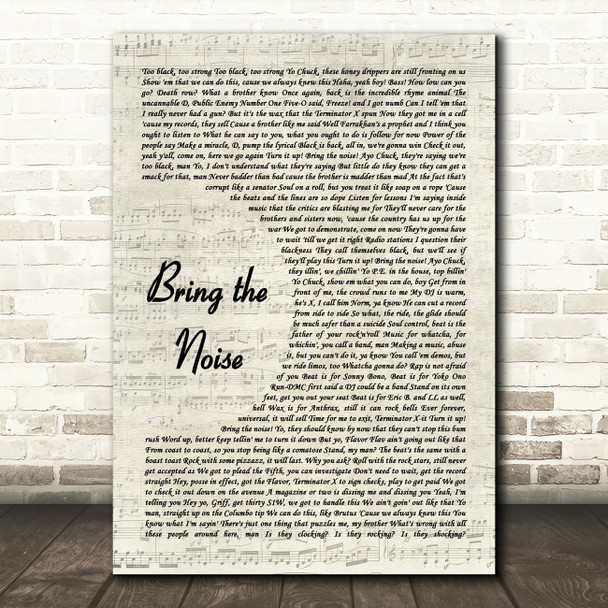 Public Enemy Bring the Noise Vintage Script Decorative Wall Art Gift Song Lyric Print