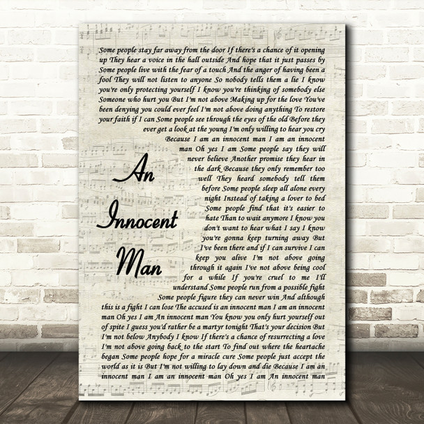 Billy Joel An Innocent Man Vintage Script Decorative Wall Art Gift Song Lyric Print
