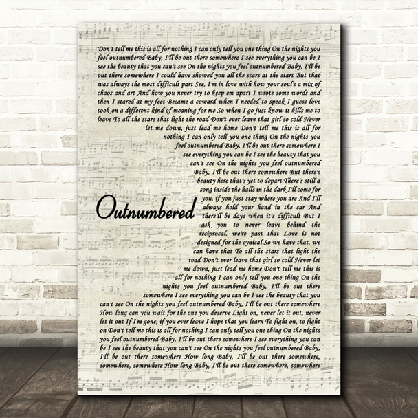 Dermot Kennedy Outnumbered Vintage Script Decorative Wall Art Gift Song Lyric Print