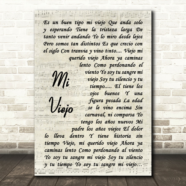 Vicente Fernández Mi Viejo Vintage Script Decorative Wall Art Gift Song Lyric Print