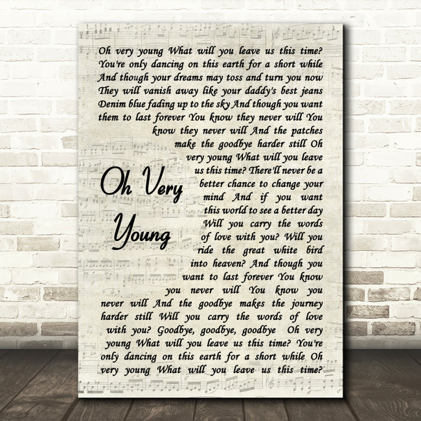 Cat Stevens Oh Very Young Vintage Script Decorative Wall Art Gift Song Lyric Print
