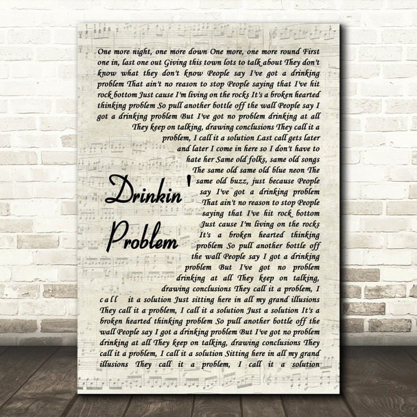 Midland Drinkin' Problem Vintage Script Decorative Wall Art Gift Song Lyric Print