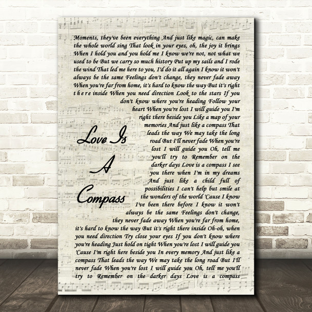 Griff Love Is A Compass Vintage Script Decorative Wall Art Gift Song Lyric Print