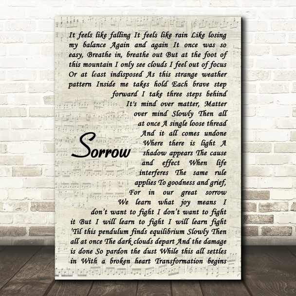 Sleeping at Last Sorrow Vintage Script Decorative Wall Art Gift Song Lyric Print