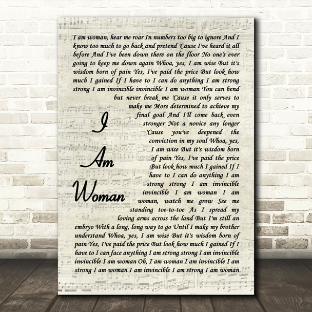 Helen Reddy I Am Woman Vintage Script Decorative Wall Art Gift Song Lyric Print