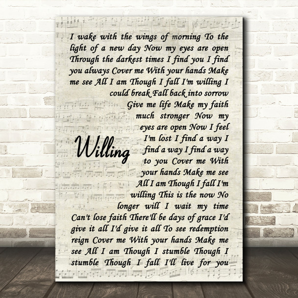 Times of Grace Willing Vintage Script Decorative Wall Art Gift Song Lyric Print