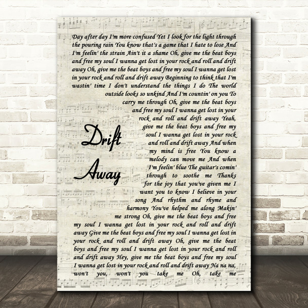 Dobie Gray Drift Away Vintage Script Decorative Wall Art Gift Song Lyric Print