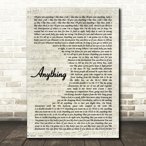 SWV Anything Vintage Script Decorative Wall Art Gift Song Lyric Print