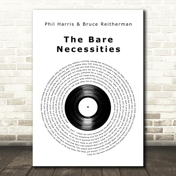 Phil Harris & Bruce Reitherman The Bare Necessities Vinyl Record Wall Art Gift Song Lyric Print