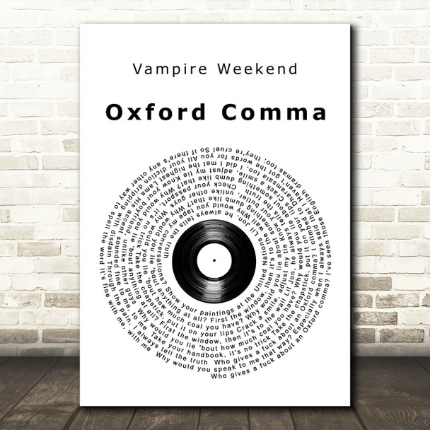 Vampire Weekend Oxford Comma Vinyl Record Decorative Wall Art Gift Song Lyric Print