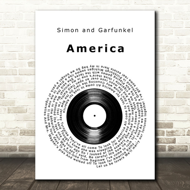 Simon & Garfunkel America Vinyl Record Decorative Wall Art Gift Song Lyric Print