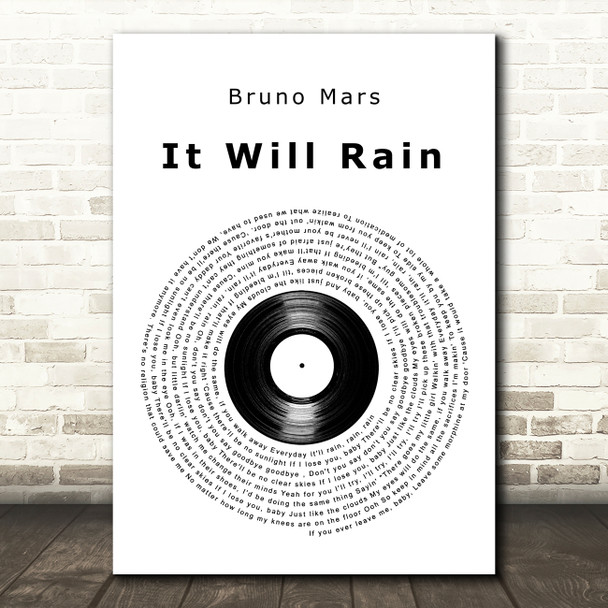 Bruno Mars It Will Rain Vinyl Record Decorative Wall Art Gift Song Lyric Print